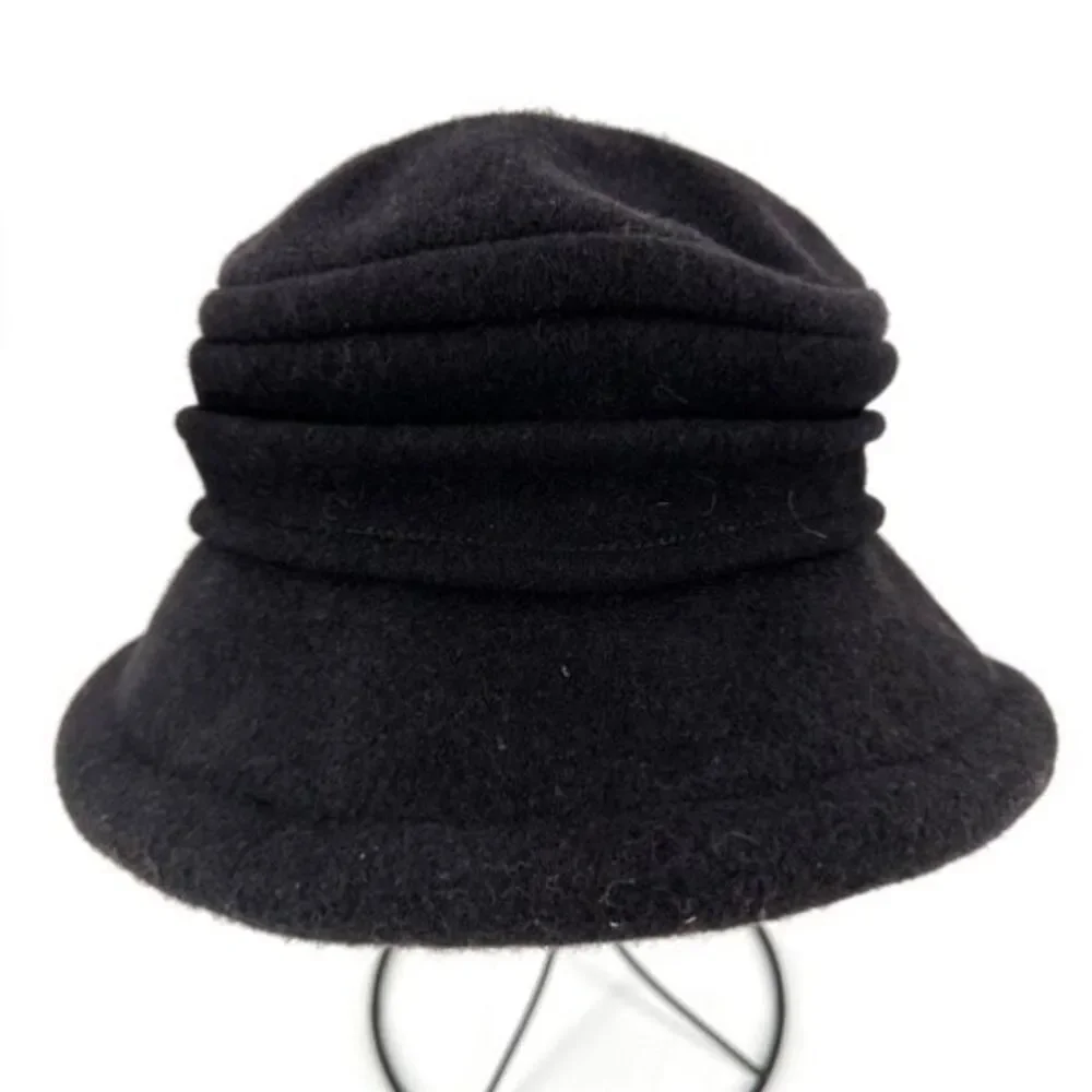 Parkhurst 100% Wool‎ Black Lauren Brim Cloche Bucket Ribbed OSFM
